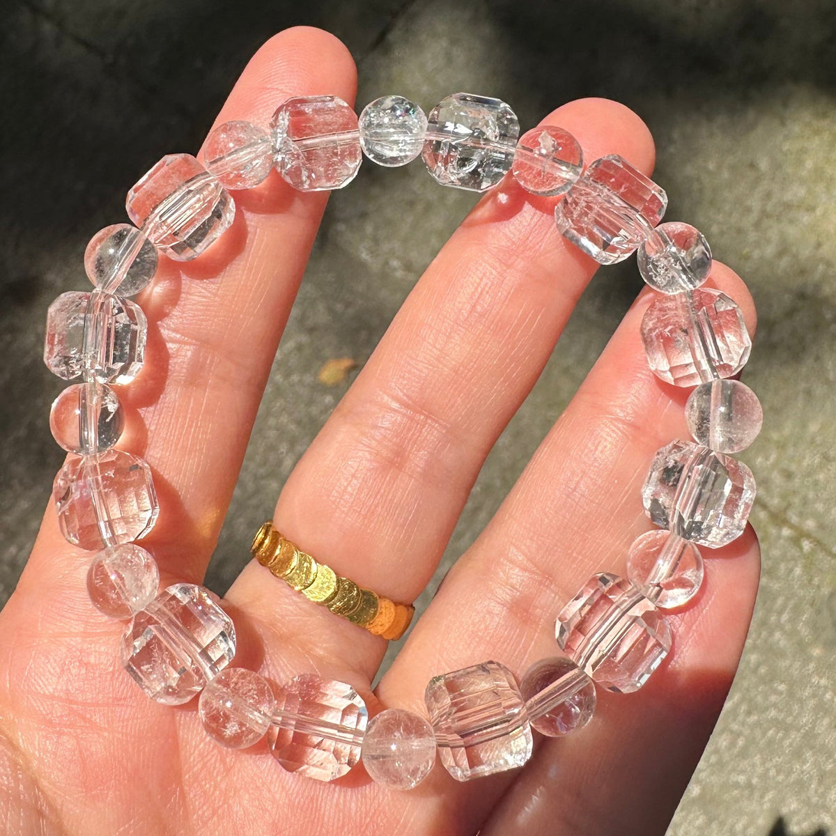 Clear Quartz Bracelet | 10mm Faceted Cubes & 8mm Beads