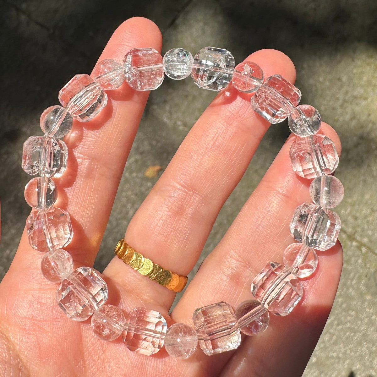 Clear Quartz Bracelet | 10mm Faceted Cubes & 8mm Beads