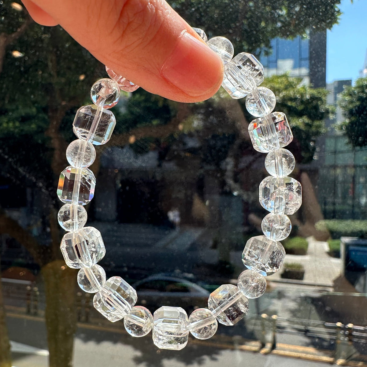 Clear Quartz Bracelet | 10mm Faceted Cubes & 8mm Beads