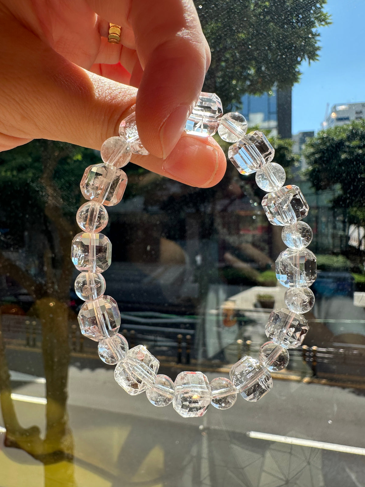 Clear Quartz Bracelet | 10mm Faceted Cubes & 8mm Beads