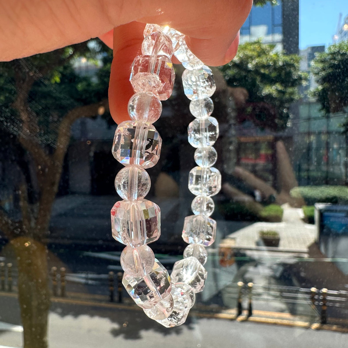 Clear Quartz Bracelet | 10mm Faceted Cubes & 8mm Beads