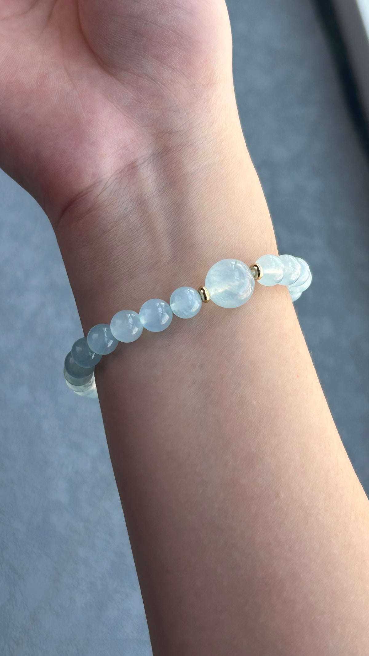Aquamarine Bracelet | 7mm Beads, 10mm Centre & Gold-Plated Spacers
