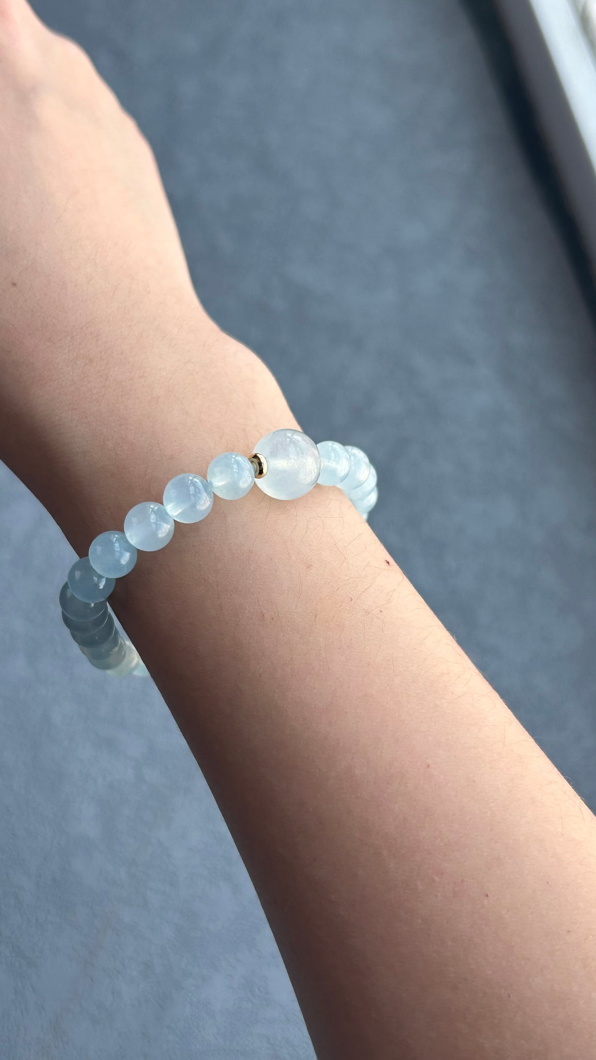Aquamarine Bracelet | 7mm Beads, 10mm Centre & Gold-Plated Spacers