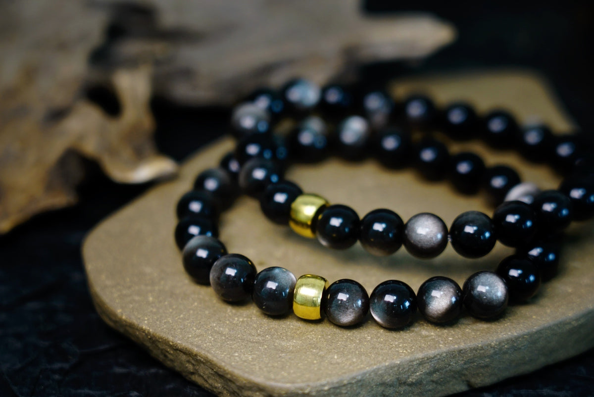 Silver Sheen Obsidian Bracelet | 7.5mm Stretch Beads