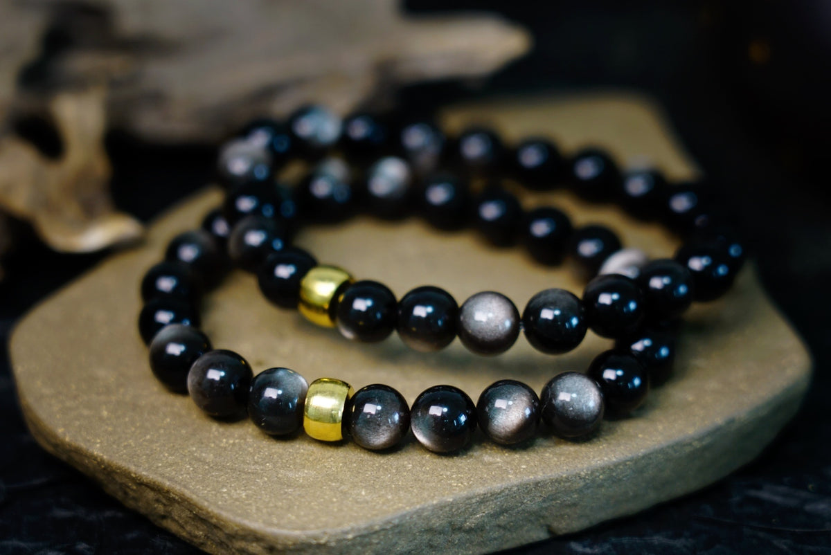 Silver Sheen Obsidian Bracelet | 7.5mm Stretch Beads