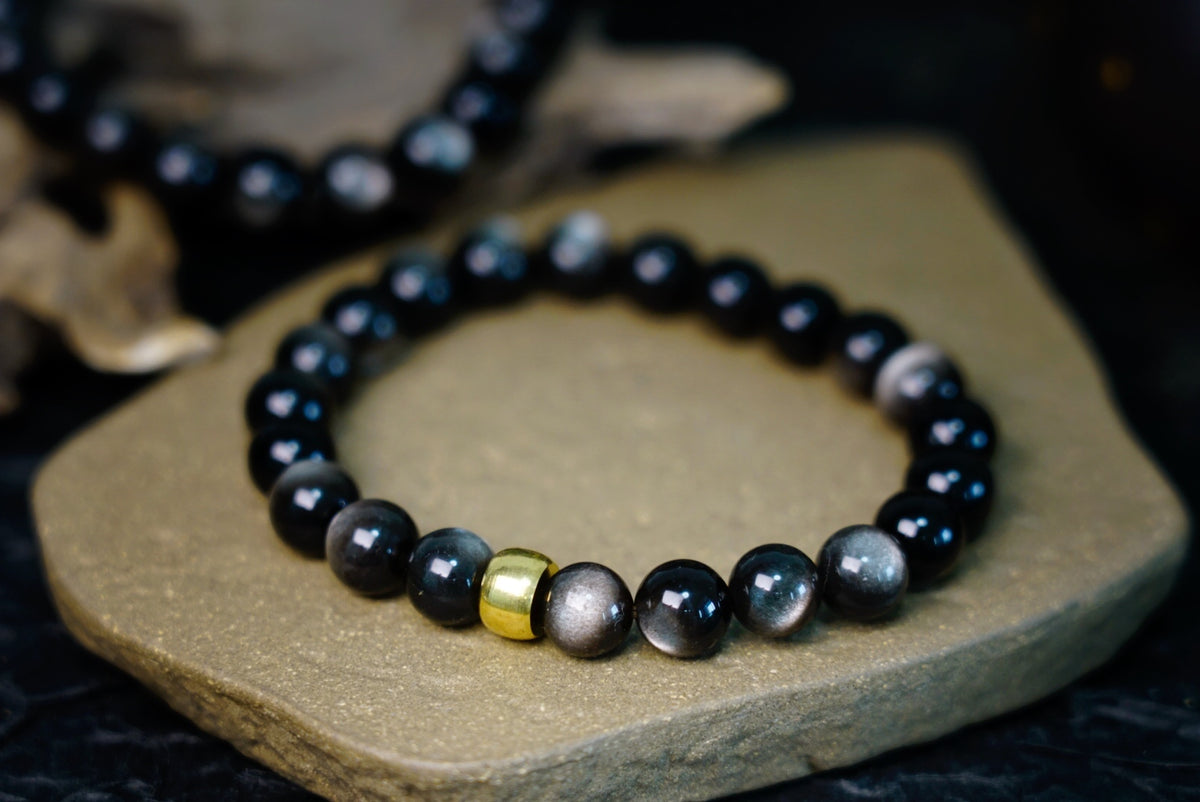 Silver Sheen Obsidian Bracelet | 7.5mm Stretch Beads