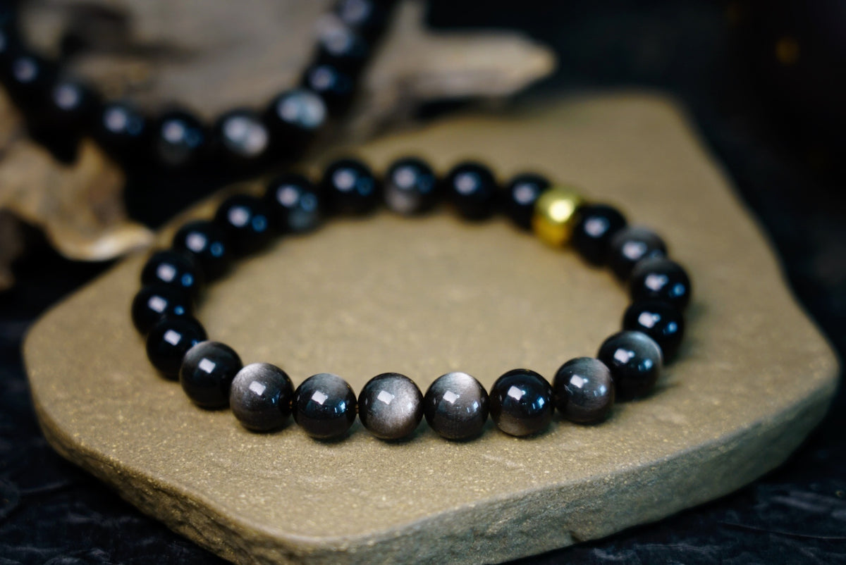 Silver Sheen Obsidian Bracelet | 7.5mm Stretch Beads