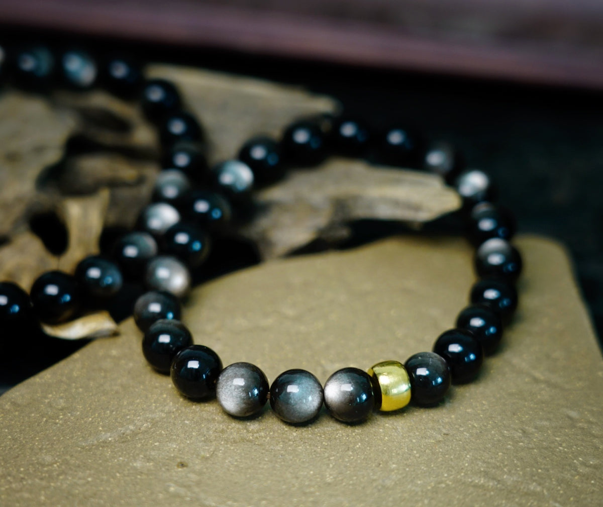 Silver Sheen Obsidian Bracelet | 7.5mm Stretch Beads
