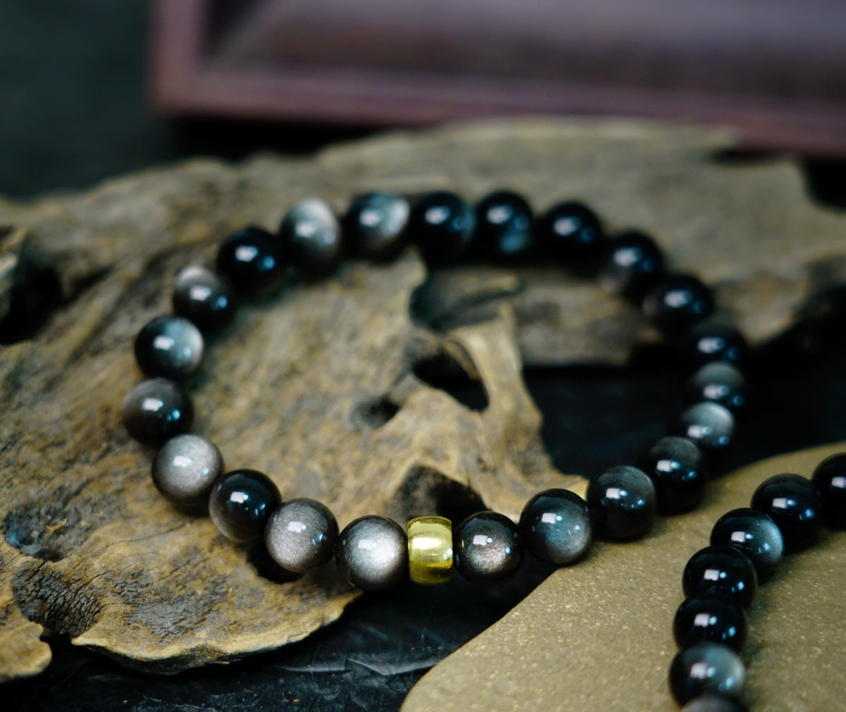Silver Sheen Obsidian Bracelet | 7.5mm Stretch Beads