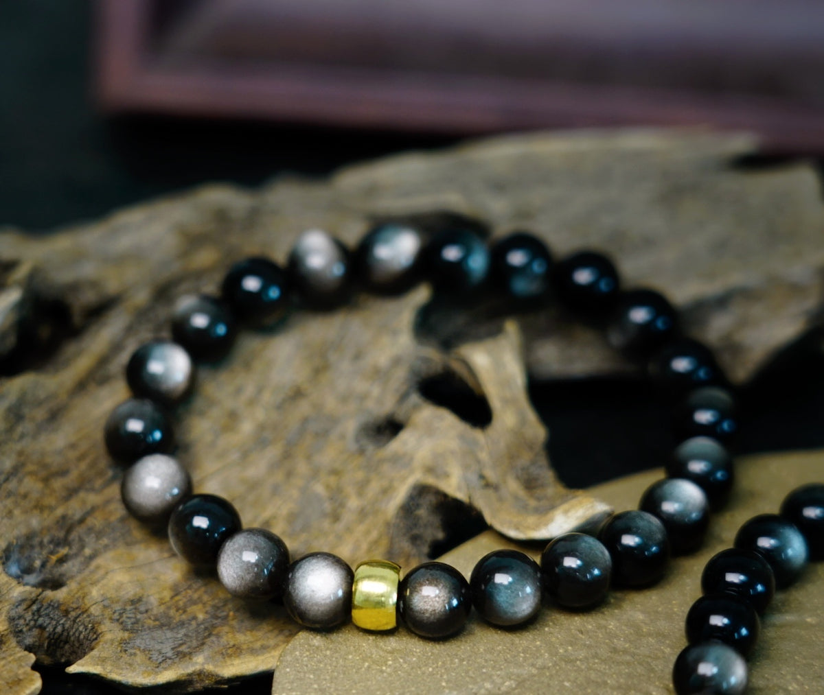 Silver Sheen Obsidian Bracelet | 7.5mm Stretch Beads