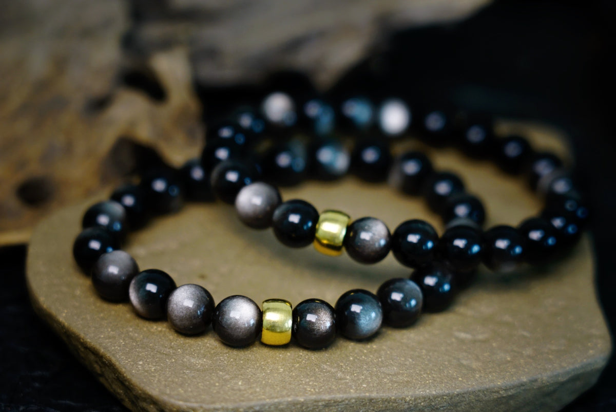 Silver Sheen Obsidian Bracelet | 7.5mm Stretch Beads