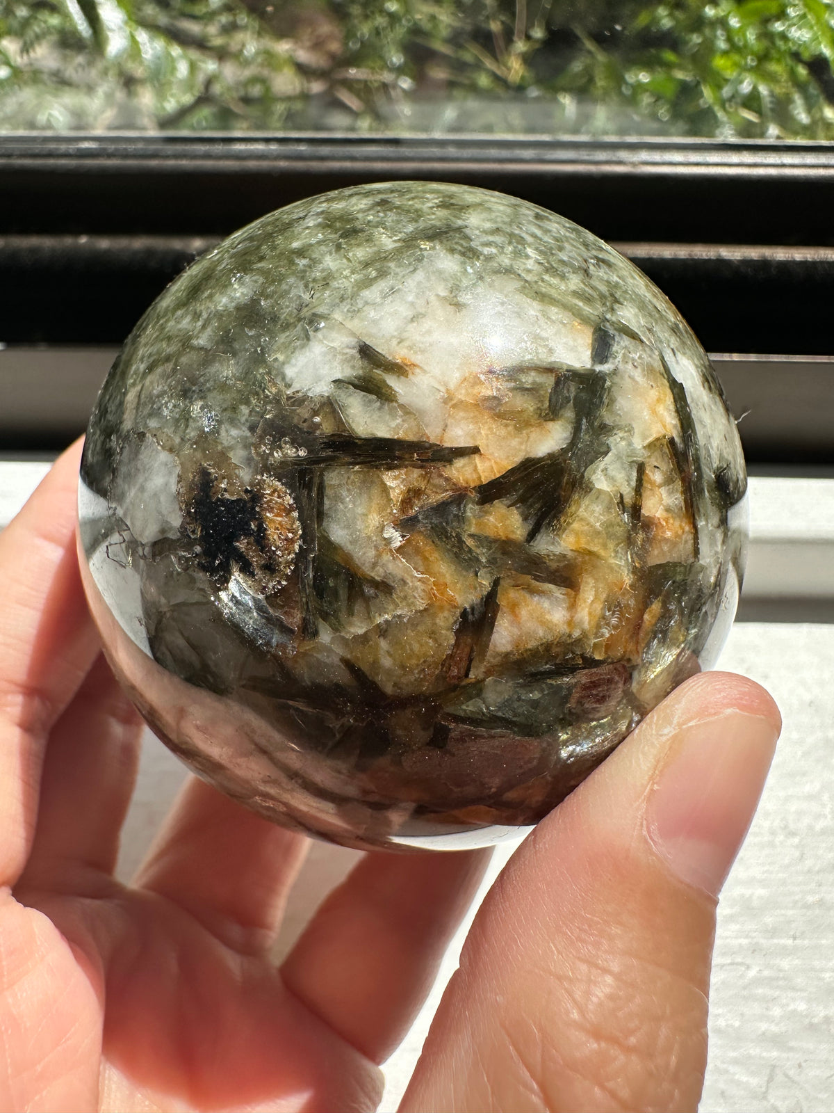 Green Verdelite Tourmaline with Mica Sphere | 5cm