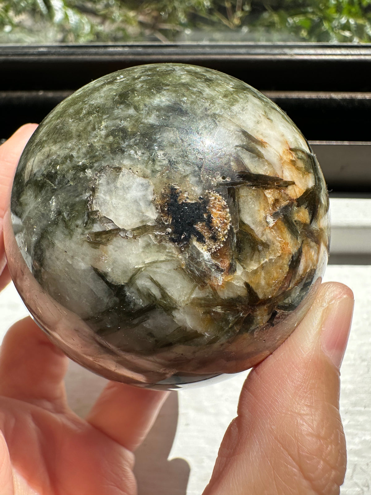 Green Verdelite Tourmaline with Mica Sphere | 5cm