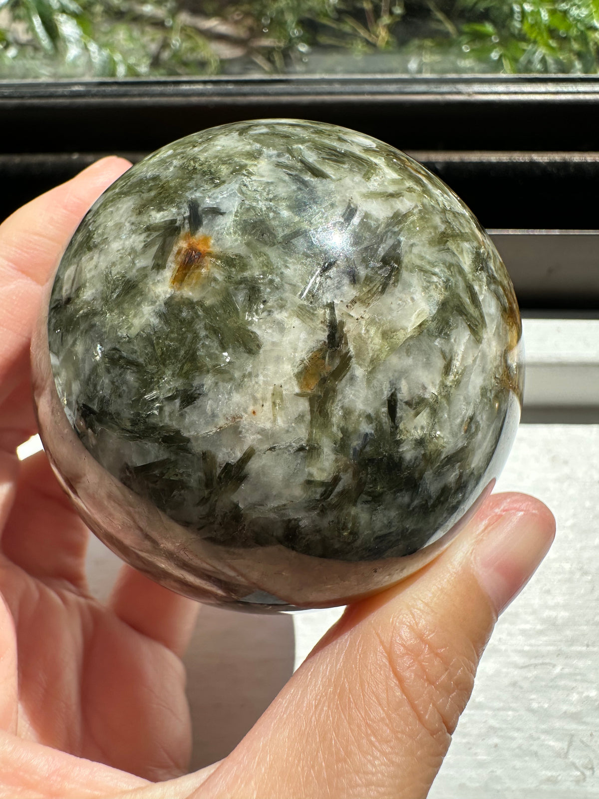 Green Verdelite Tourmaline with Mica Sphere | 5cm