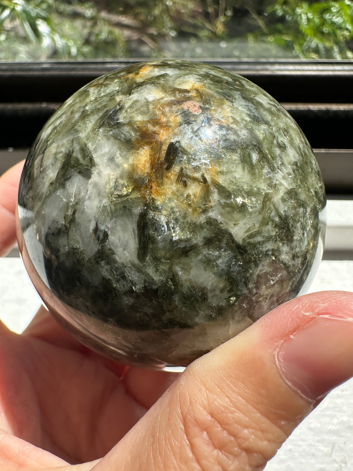 Green Verdelite Tourmaline with Mica Sphere | 5cm