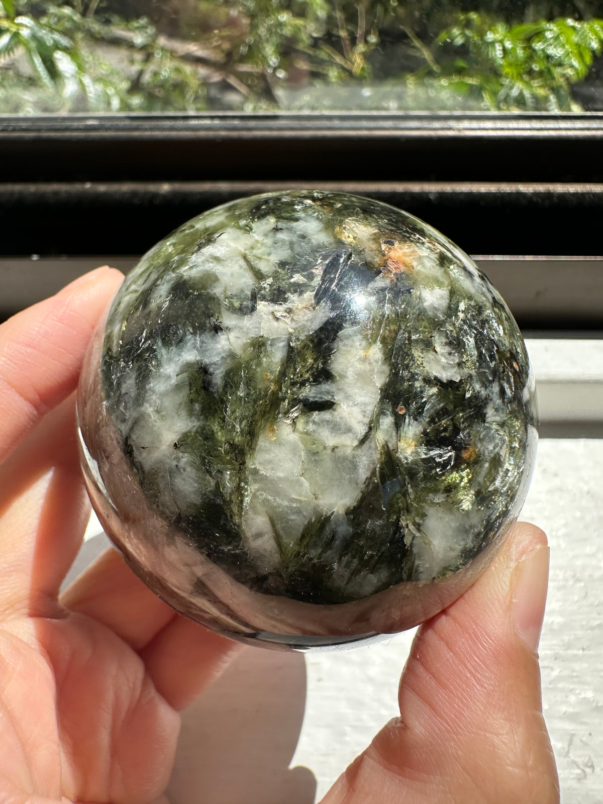 Green Verdelite Tourmaline with Mica Sphere | 5cm