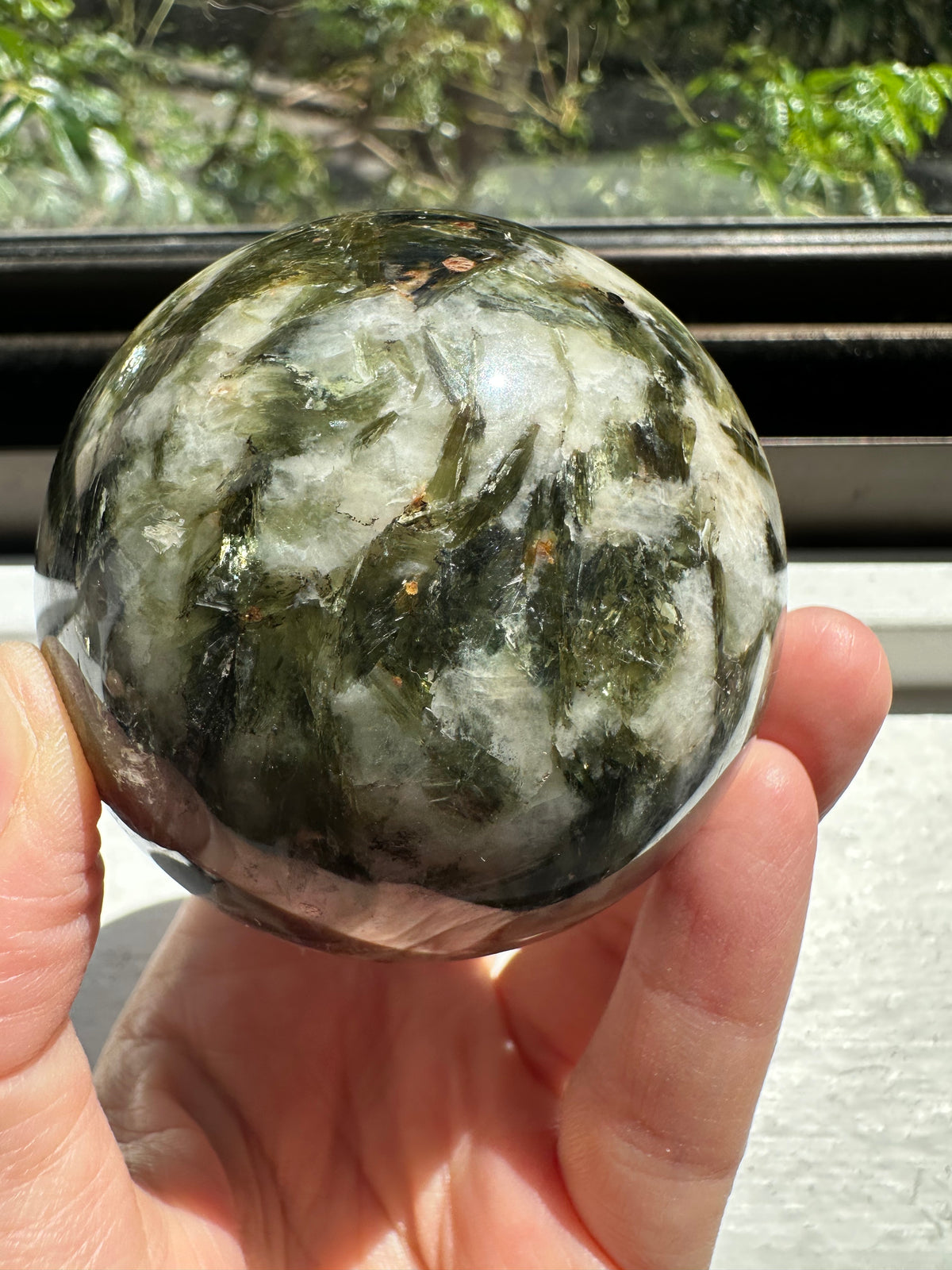 Green Verdelite Tourmaline with Mica Sphere | 5cm