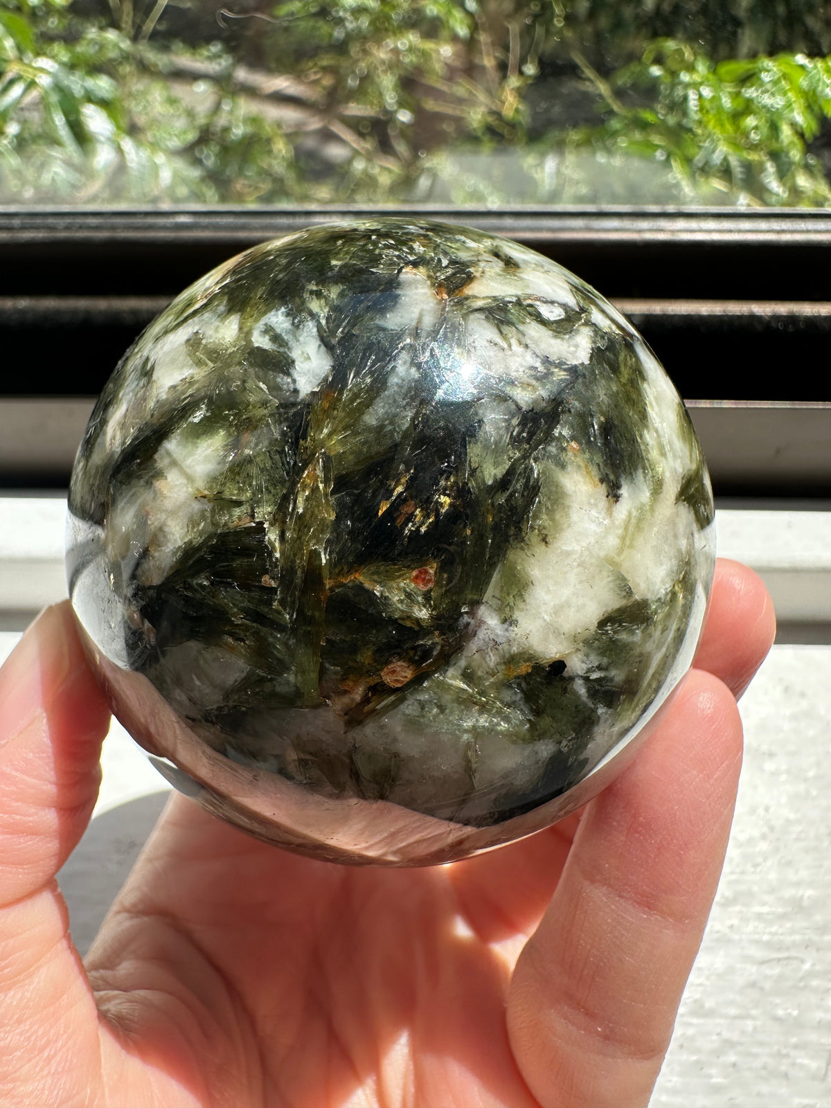 Green Verdelite Tourmaline with Mica Sphere | 5cm
