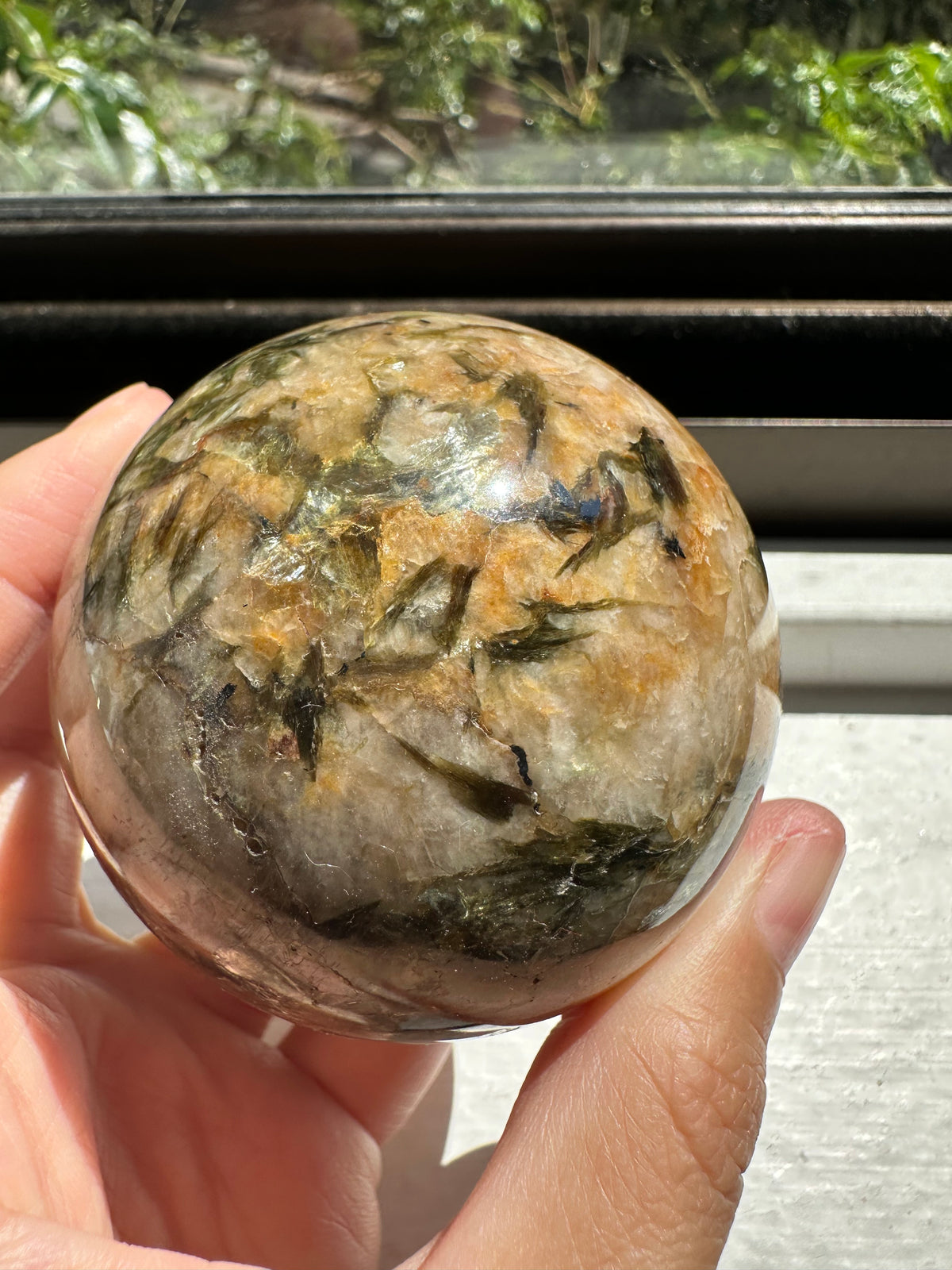 Green Verdelite Tourmaline with Mica Sphere | 5cm