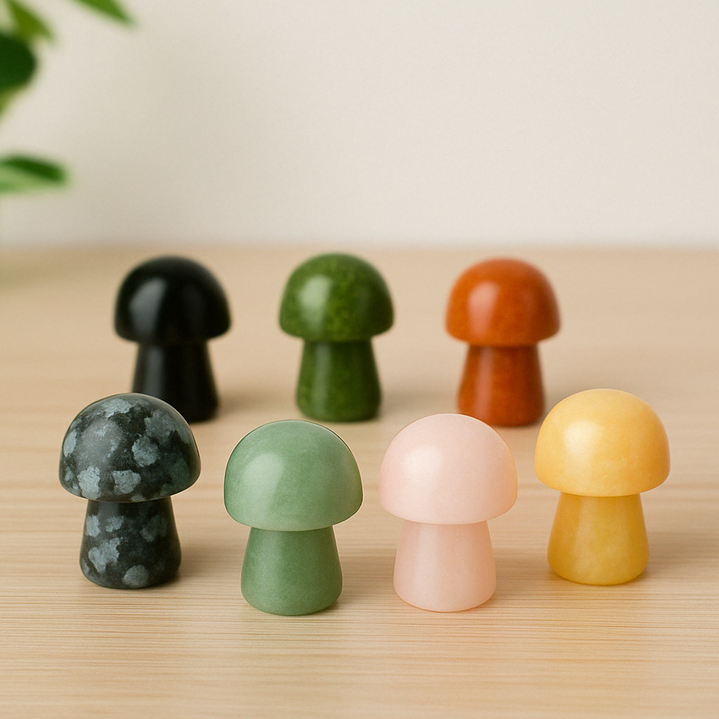 Mini Crystal Mushroom Set | 5 Mixed Natural Stones 3–3.5cm