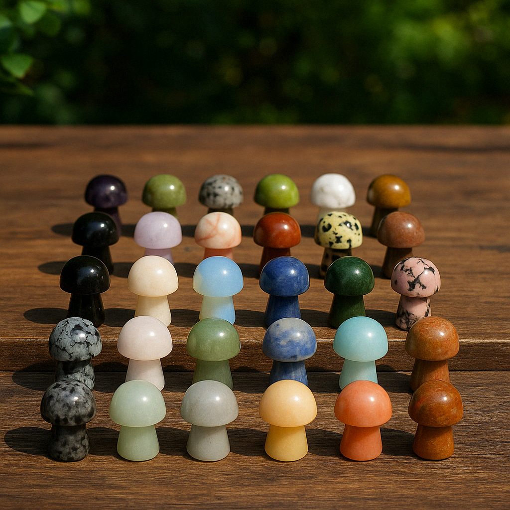 Mini Crystal Mushroom Set | 5 Mixed Natural Stones 3–3.5cm