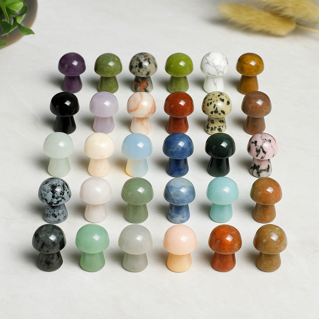 Mini Crystal Mushroom Set | 5 Mixed Natural Stones 3–3.5cm