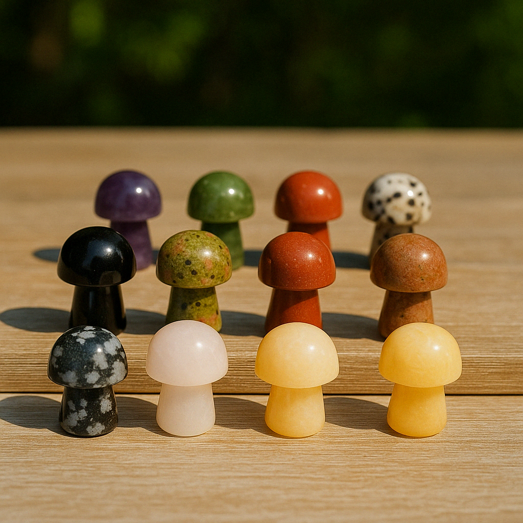 Mini Crystal Mushroom Set | 5 Mixed Natural Stones 3–3.5cm