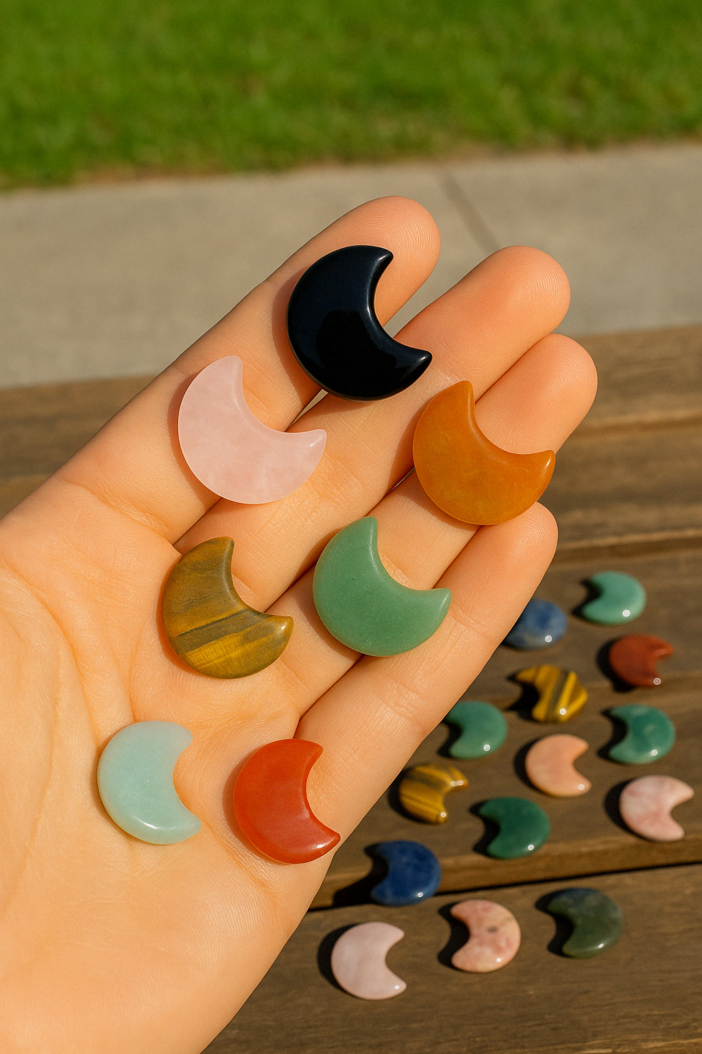 Mini Crystal Moon Set | 5 Mixed Natural Stone Carvings 3cm