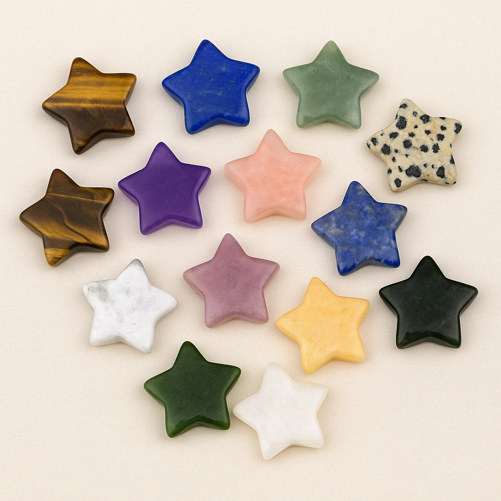 Mini Crystal Star Set | 5 Mixed Natural Stone Carvings 3cm