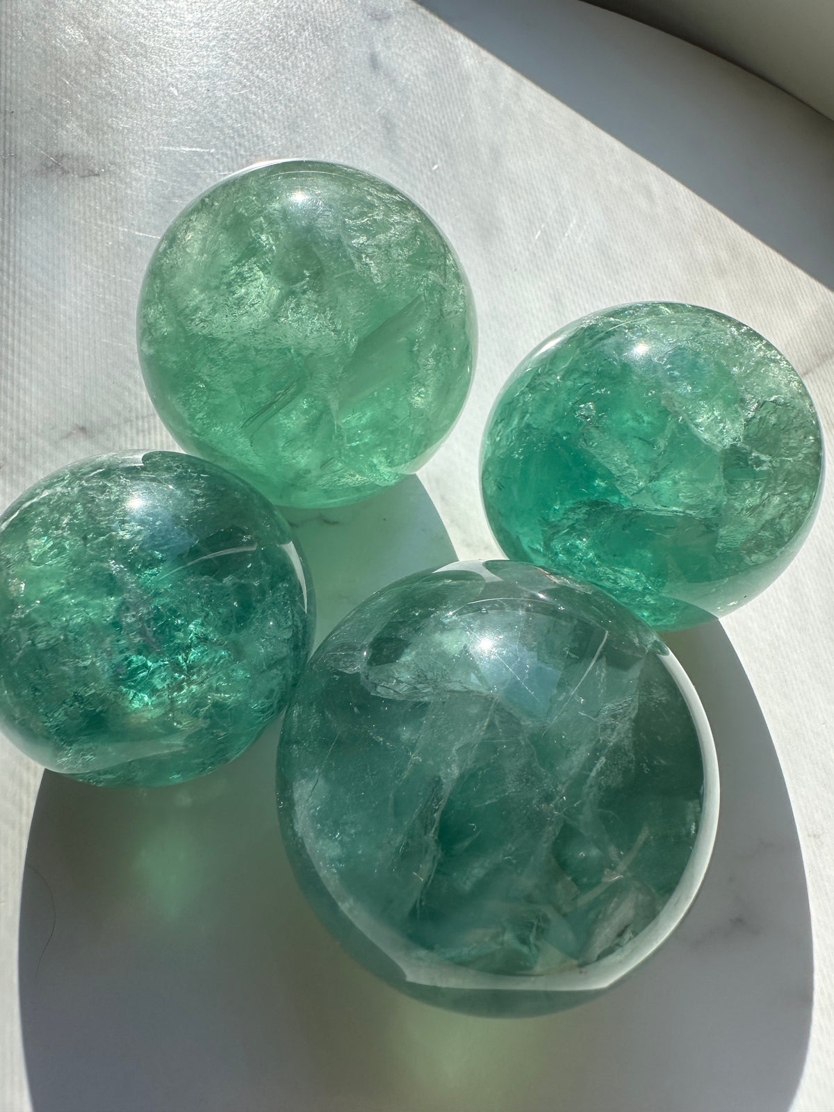 Natural Green Fluorite sphere product view from another angle