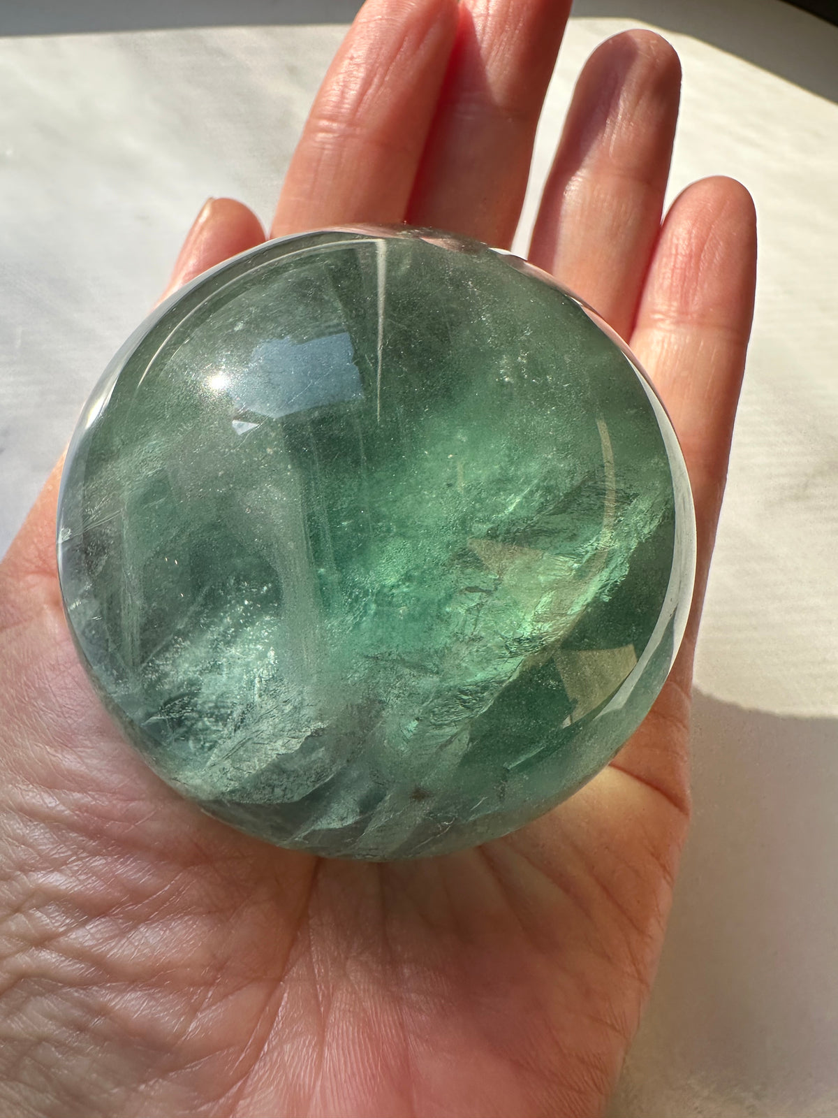 Polished Green Fluorite crystal ball for desk shelf or collection