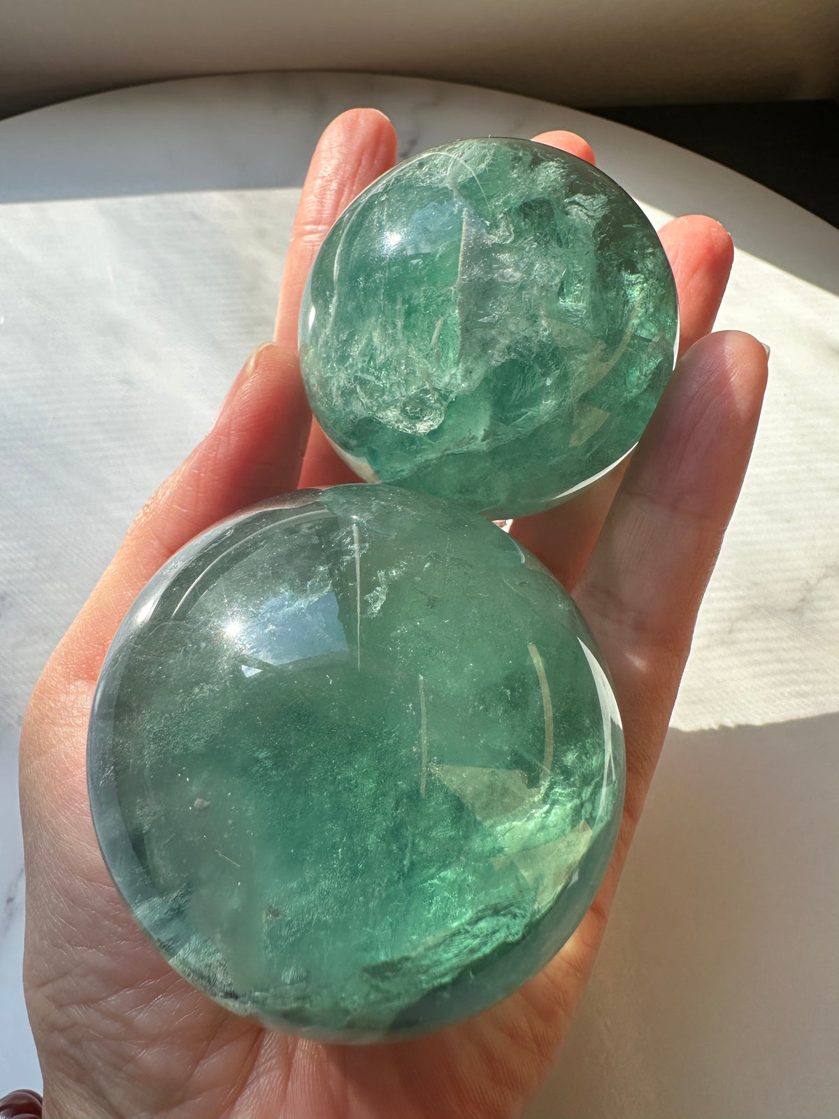 Natural Green Fluorite sphere 4.5–6.5cm alternate view
