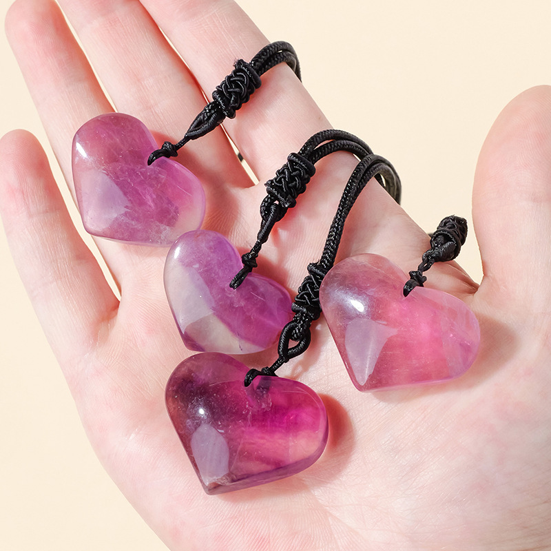 Rainbow Fluorite Heart Necklace – Natural 3cm Crystal Pendant product photo 3