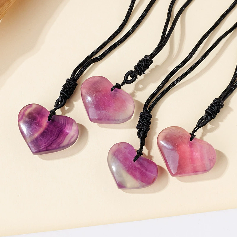 Rainbow Fluorite Heart Necklace – Natural 3cm Crystal Pendant product photo 2