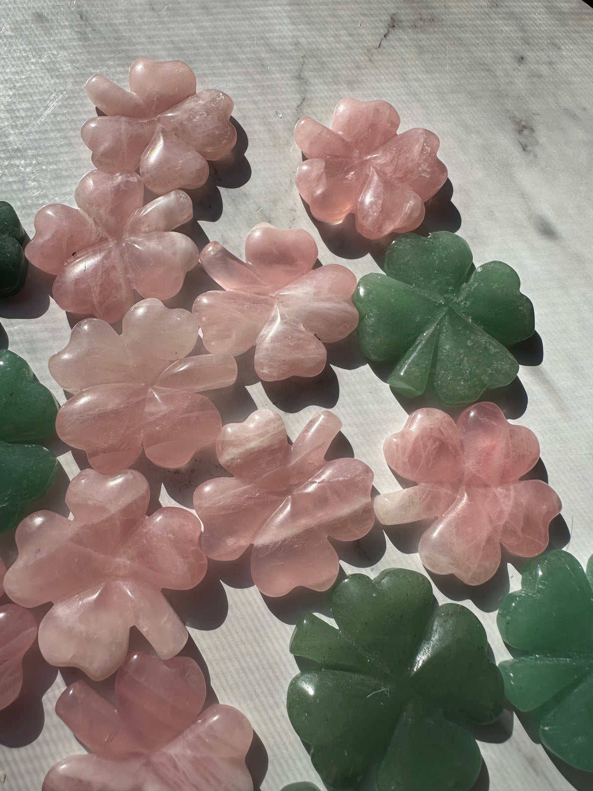 Crystal Four-Leaf Clover | Rose Quartz or Green Aventurine 4–5cm