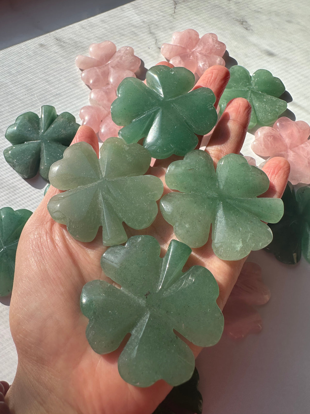 Crystal Four-Leaf Clover | Rose Quartz or Green Aventurine 4–5cm
