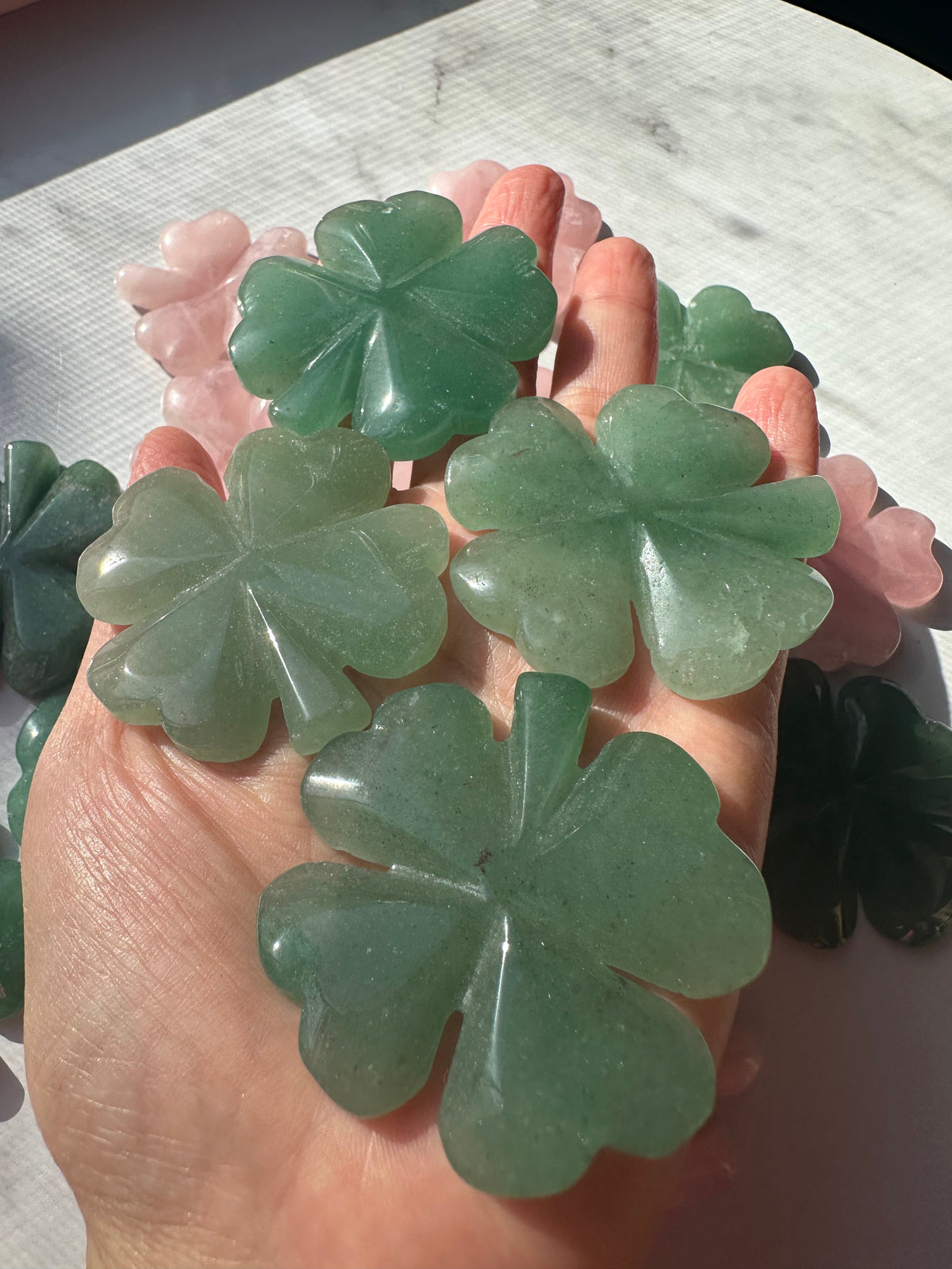 Crystal Four-Leaf Clover | Rose Quartz or Green Aventurine 4–5cm