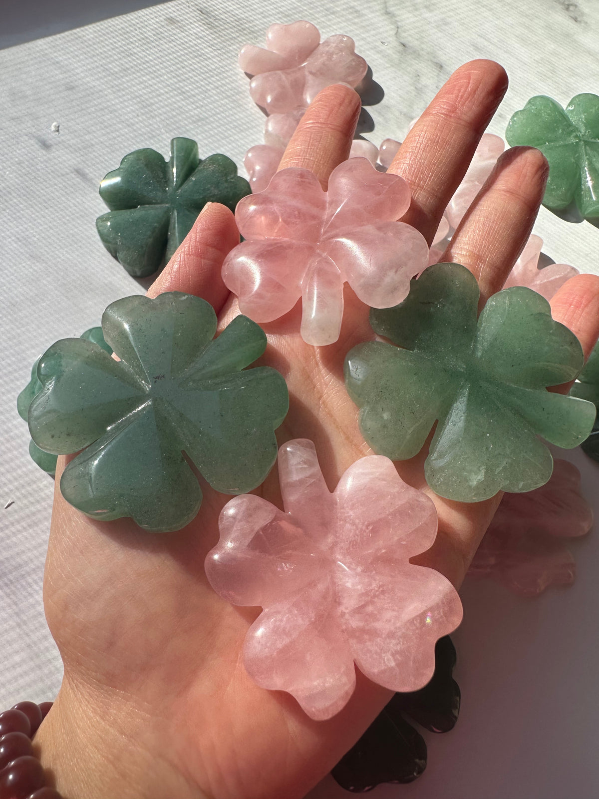 Crystal Four-Leaf Clover | Rose Quartz or Green Aventurine 4–5cm