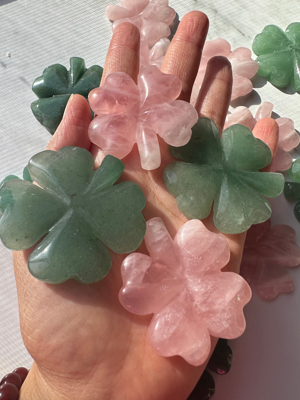 Crystal Four-Leaf Clover | Rose Quartz or Green Aventurine 4–5cm