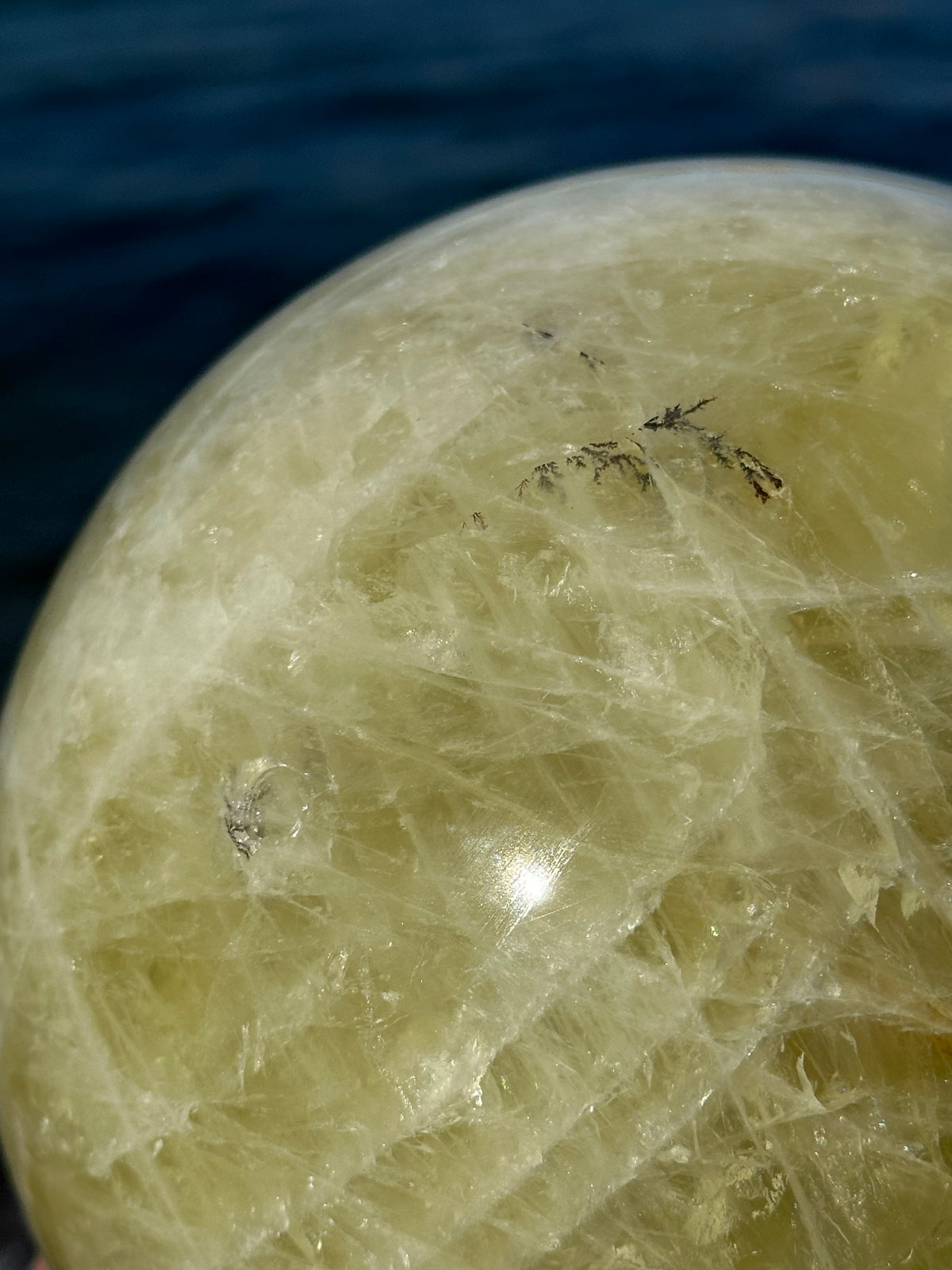 Citrine Sphere with Warm Golden Colour, Exact Piece – natural inclusions detail