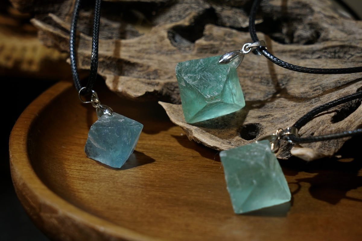 Blue Fluorite Cube Necklace | Natural 2cm Pendant on Vegan Cord
