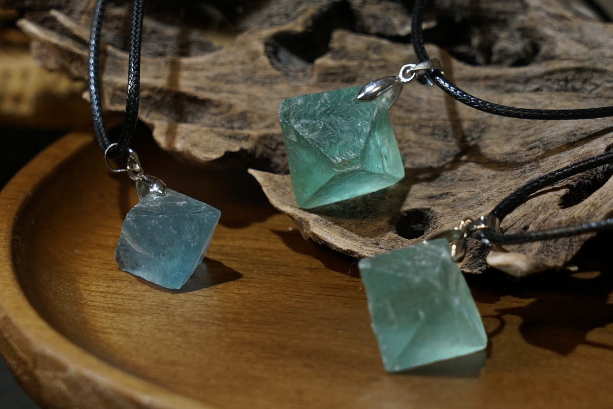 Blue Fluorite Cube Necklace | Natural 2cm Pendant on Vegan Cord