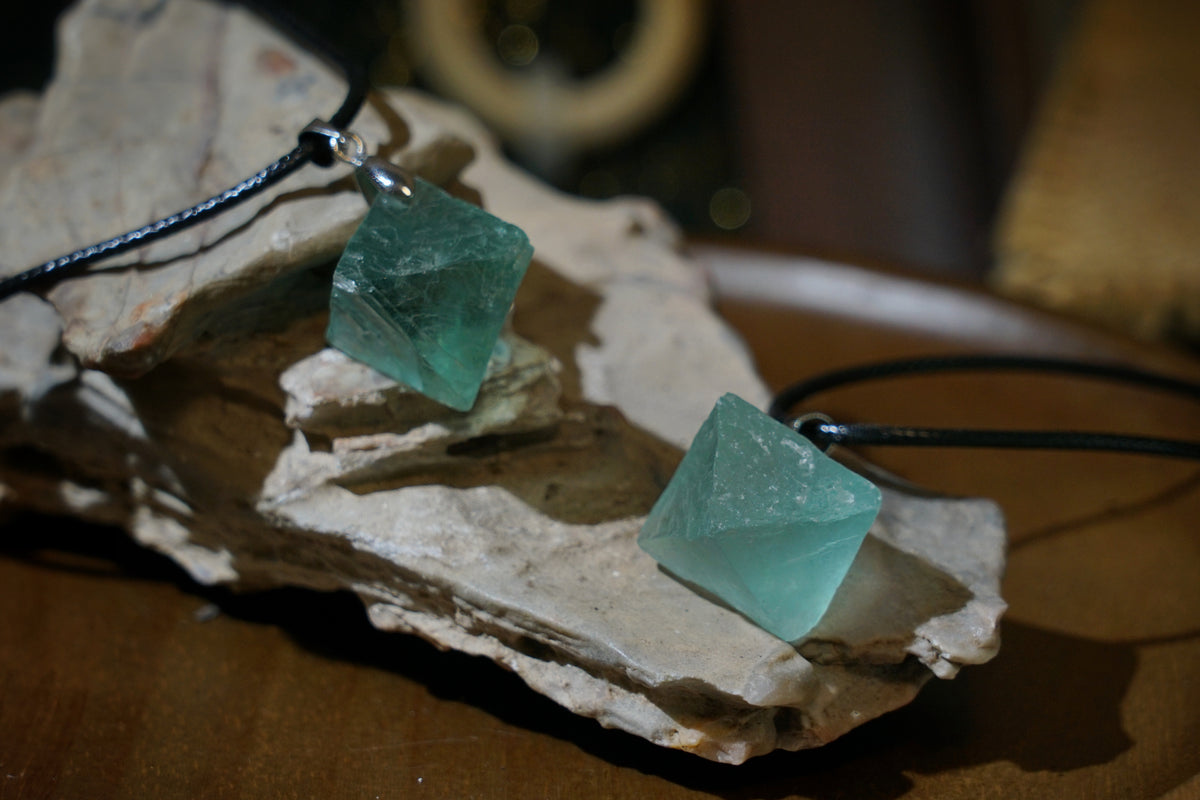 Green Fluorite Cube Necklace | Natural 2cm Pendant on Vegan Cord