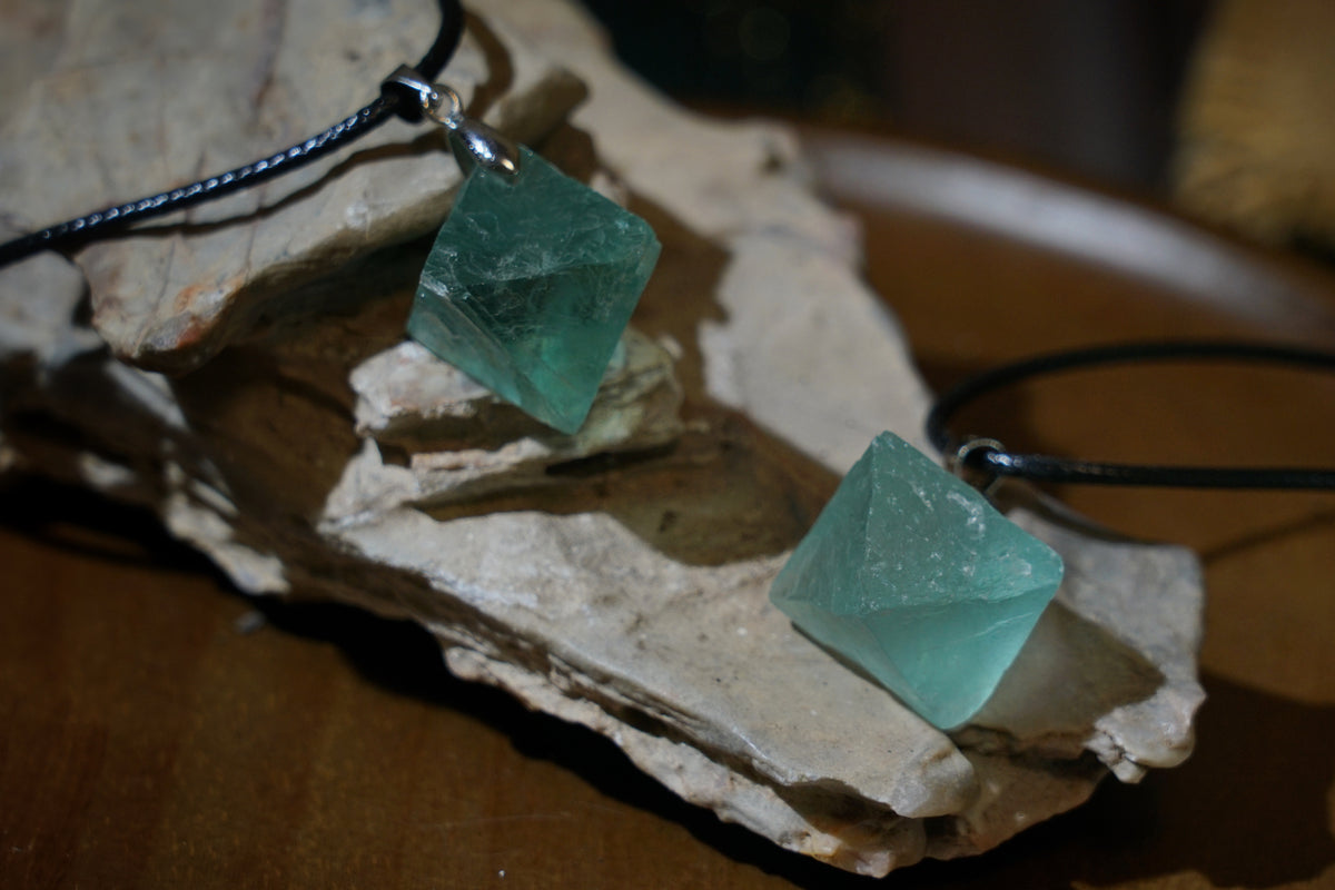 Green Fluorite Cube Necklace | Natural 2cm Pendant on Vegan Cord