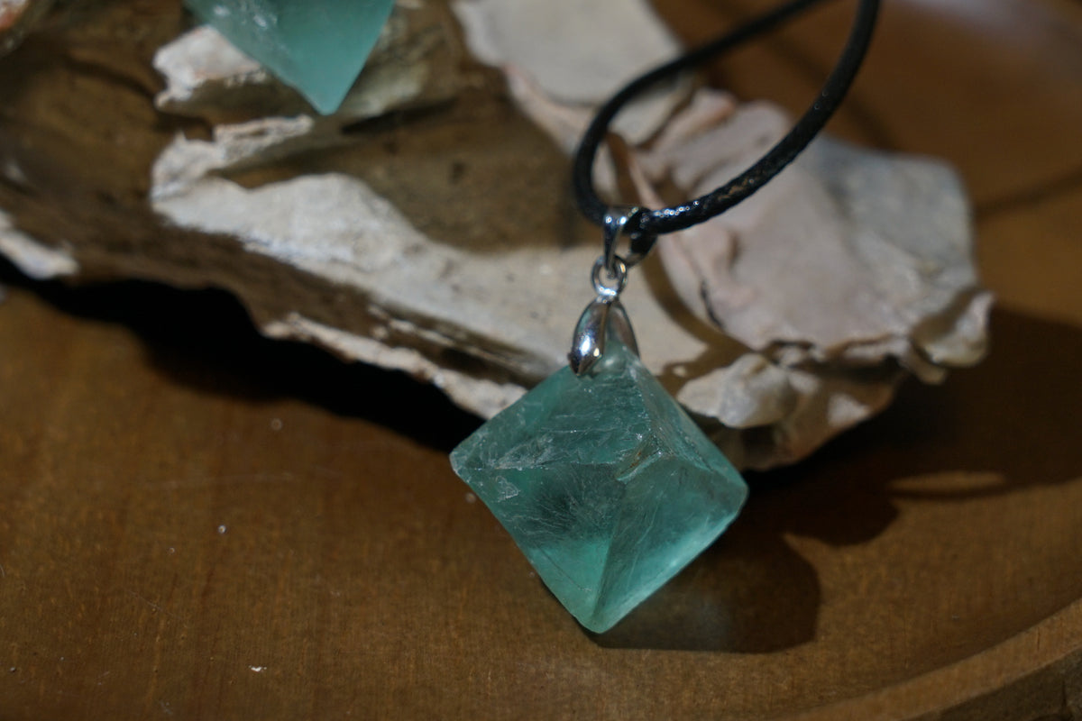 Green Fluorite Cube Necklace | Natural 2cm Pendant on Vegan Cord