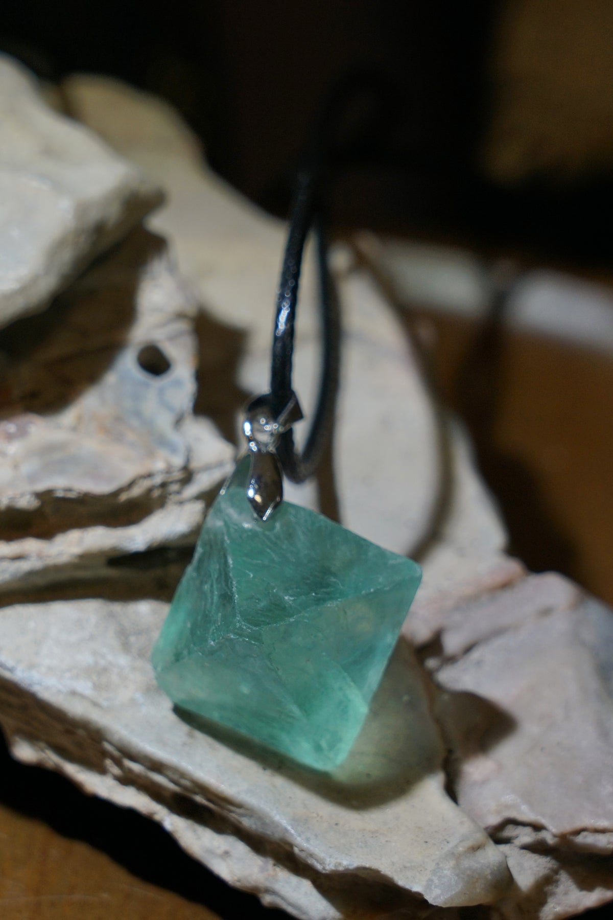 Green Fluorite Cube Necklace | Natural 2cm Pendant on Vegan Cord