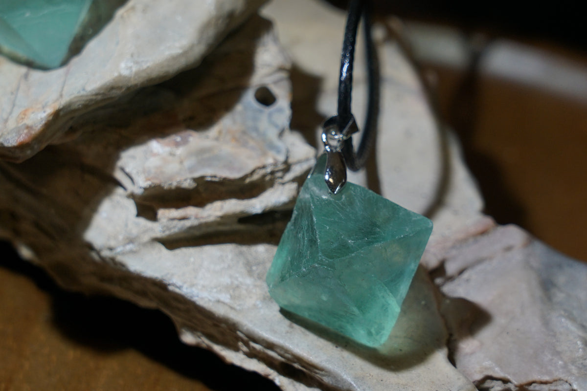 Green Fluorite Cube Necklace | Natural 2cm Pendant on Vegan Cord