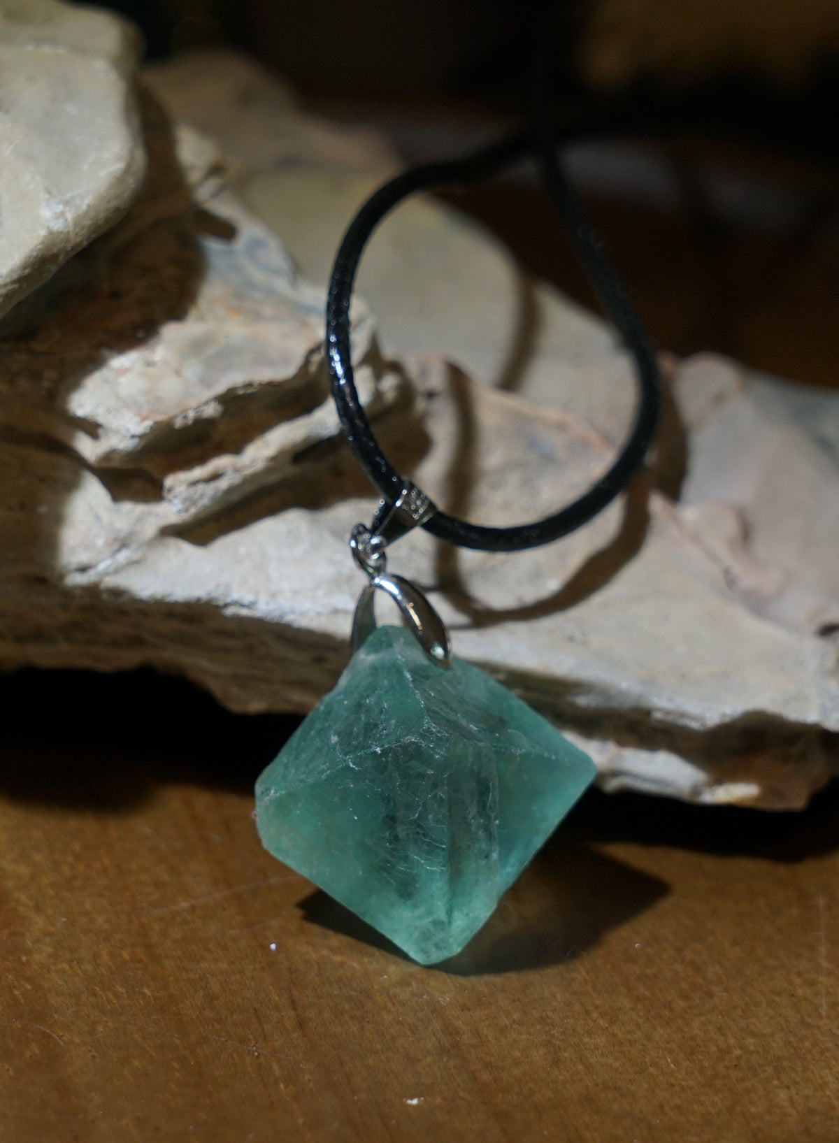 Green Fluorite Cube Necklace | Natural 2cm Pendant on Vegan Cord