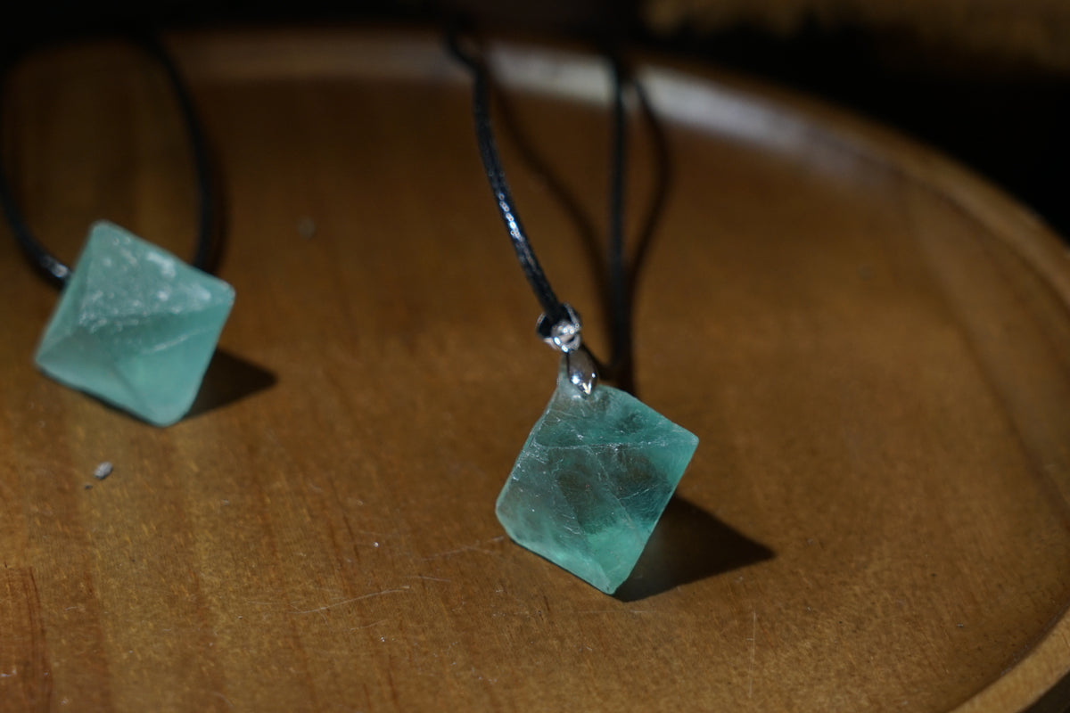 Green Fluorite Cube Necklace | Natural 2cm Pendant on Vegan Cord