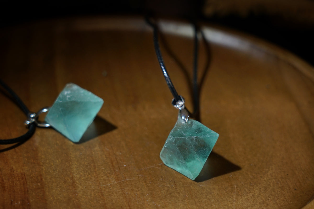 Green Fluorite Cube Necklace | Natural 2cm Pendant on Vegan Cord